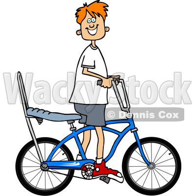 Cartoon Clipart of a Happy Red Haired Caucasian Boy Riding a Stingray Bicycle - Royalty Free Vector Illustration © djart #1409764