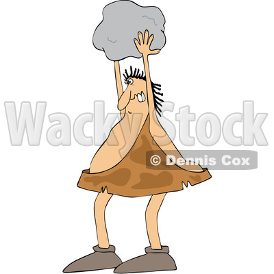 Clipart of a Cartoon Chubby Caveman Throwing a Boulder - Royalty Free Vector Illustration © djart #1413989