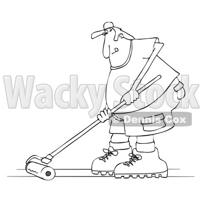 Clipart of a Cartoon Black and White Man Using a Roller to Stain His Deck - Royalty Free Vector Illustration © djart #1413994