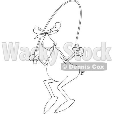 Clipart of a Cartoon Black and White Lineart Moose Exercising with a Jump Rope - Royalty Free Vector Illustration © djart #1416175