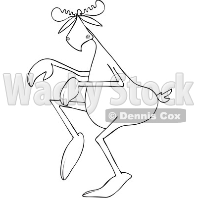 Clipart of a Cartoon Black and White Lineart Moose Sneaking Around - Royalty Free Vector Illustration © djart #1416177
