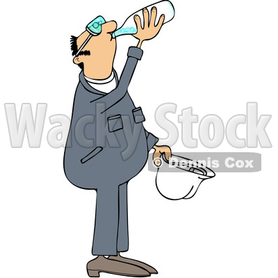 Clipart of a Cartoon Thirsty Caucasian Male Worker Wearing Coveralls and Drinking Water - Royalty Free Vector Illustration © djart #1419198