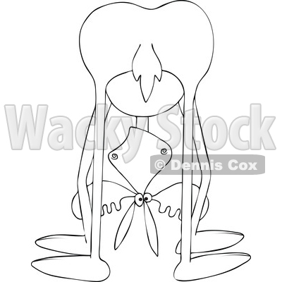 Clipart of a Cartoon Black and White Lineart Moose Bending Upside down and Looking Between His Legs - Royalty Free Vector Illustration © djart #1419835