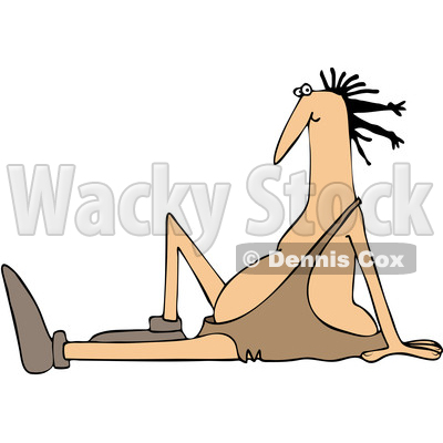 Clipart of a Cartoon Caveman Sitting on the Ground and Leaning Back - Royalty Free Vector Illustration © djart #1422001
