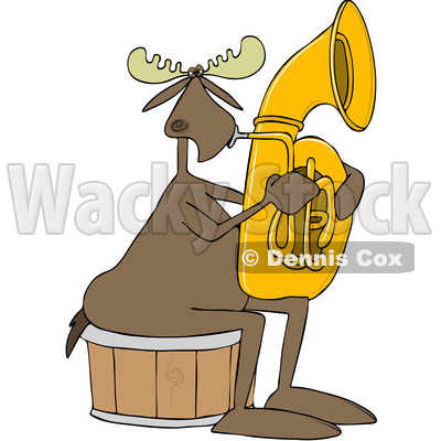 Clipart of a Cartoon Moose Playing a Tuba - Royalty Free Vector Illustration © djart #1425393