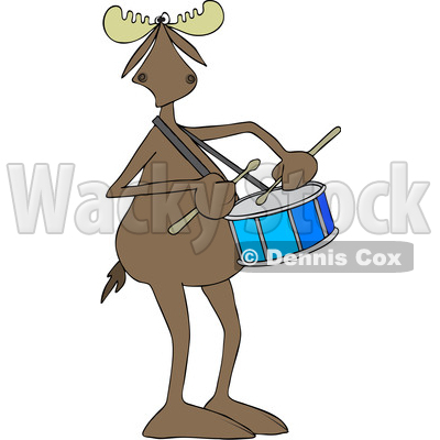 Clipart of a Cartoon Moose Playing a Drum - Royalty Free Vector Illustration © djart #1425398