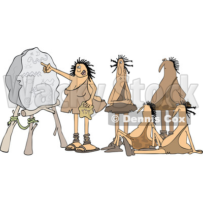 Clipart of a Cartoon Cave Woman Teacher and Men Learning - Royalty Free Vector Illustration © djart #1425409
