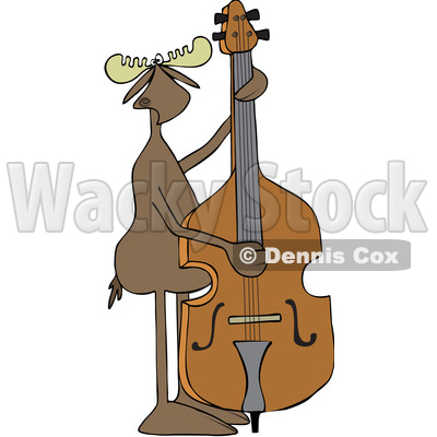 Clipart of a Cartoon Moose Playing and Plucking a Double Bass - Royalty Free Vector Illustration © djart #1425902