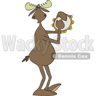 Clipart of a Cartoon Musician Moose Playing a Tambourine - Royalty Free Vector Illustration © djart #1426144