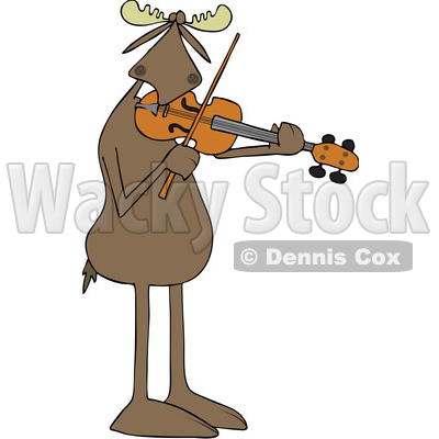 Clipart of a Cartoon Musician Moose Playing a Violin or Viola - Royalty Free Vector Illustration © djart #1426926