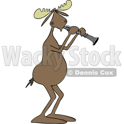 Clipart of a Cartoon Musician Moose Playing a Clarinet - Royalty Free Vector Illustration © djart #1426928