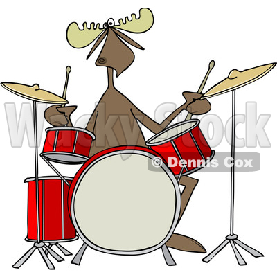 Clipart of a Cartoon Musician Moose Playing the Drums - Royalty Free Vector Illustration © djart #1426929
