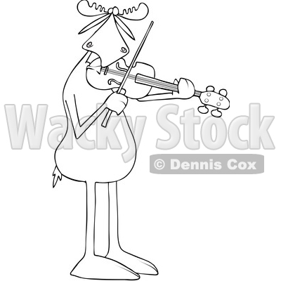 Clipart of a Cartoon Black and White Lineart Musician Moose Playing a Violin or Viola - Royalty Free Vector Illustration © djart #1426930