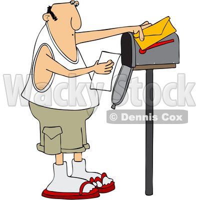 Clipart of a Cartoon Chubby Caucasian Man Reading a Letter at His Mailbox - Royalty Free Vector Illustration © djart #1427864