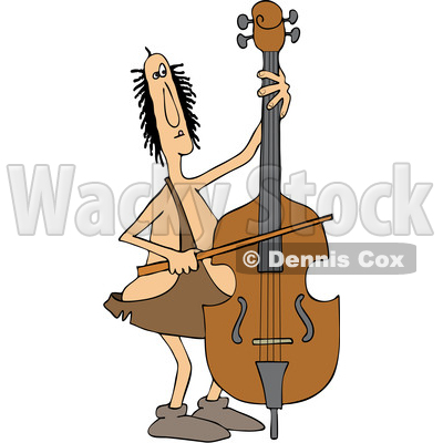 Clipart of a Cartoon Caveman Musician Playing a Double Bass - Royalty Free Vector Illustration © djart #1431312