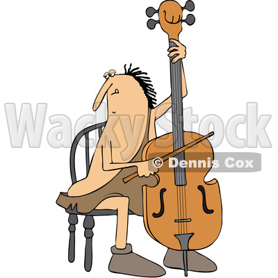 Clipart of a Cartoon Caveman Musician Playing a Cello - Royalty Free Vector Illustration © djart #1431313