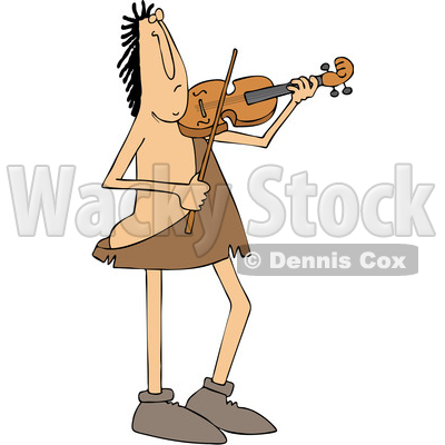 Clipart of a Cartoon Caveman Musician Playing a Violin or Viola - Royalty Free Vector Illustration © djart #1431314