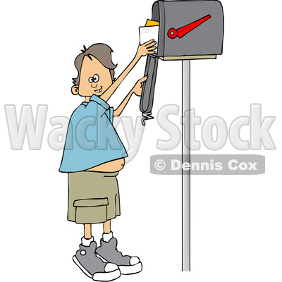 Clipart of a Cartoon Happy White Boy Getting Letters from a Mailbox - Royalty Free Vector Illustration © djart #1431316