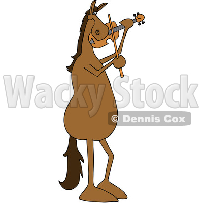 Clipart of a Cartoon Brown Horse Musician Playing a Violin - Royalty Free Vector Illustration © djart #1432816