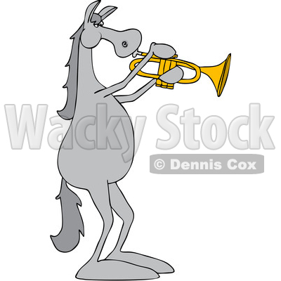 Clipart of a Cartoon Gray Musician Horse Playing a Trumpet - Royalty Free Vector Illustration © djart #1432898