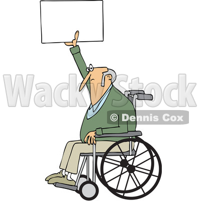 Clipart of a Cartoon White Senior Male Protester in a Wheelchair, Holding up a Sign - Royalty Free Vector Illustration © djart #1433896