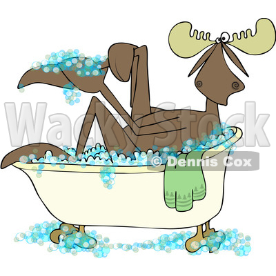 Clipart of a Cartoon Moose Washing up in a Bubble Bath - Royalty Free Vector Illustration © djart #1433903
