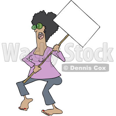 Clipart of a Cartoon Black Female Protestor Wearing Glasses and Holding a Blank Sign - Royalty Free Vector Illustration © djart #1434151