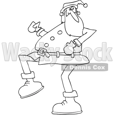 Clipart of a Cartoon Black and White Lineart Christmas Santa Claus Strutting - Royalty Free Vector Illustration © djart #1434250