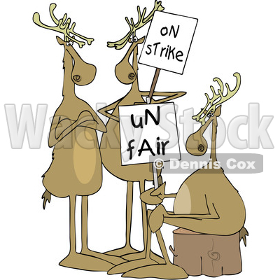 Clipart of a Cartoon Groupof Christmas Reindeer on Strike - Royalty Free Vector Illustration © djart #1437931