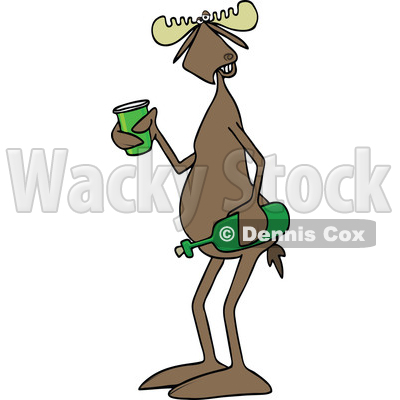 Clipart of a Cartoon Moose Holding a Wine Bottle and Cup - Royalty Free  Vector Illustration ©