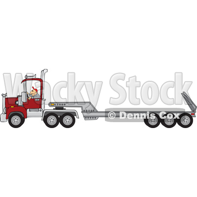 Clipart of a Cartoon White Male Truck Driver Operating a Semi Tractor and Flat Bed Trailor - Royalty Free Vector Illustration © djart #1446376