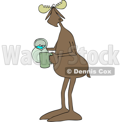 Clipart of a Cartoon Moose Pouring a Drink from a Pitcher - Royalty Free Vector Illustration © djart #1446913