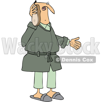 Clipart of a Cartoon White Man Talking Through a Shoe As if It Were a Telephone - Royalty Free Vector Illustration © djart #1448476