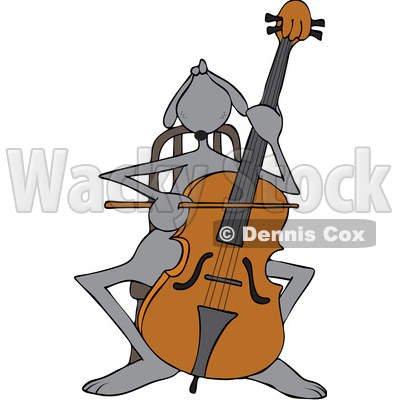 Clipart Graphic of a Cartoon Cellist Musician Dog Playing a Cello - Royalty Free Vector Illustration © djart #1450254