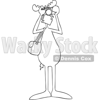 Clipart Graphic of a Cartoon Black and White Lineart Moose Photographer Facing Front and Taking Pictures with a Camera - Royalty Free Vector Illustration © djart #1451464