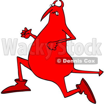 Clipart of a Cartoon Chubby Red Devil Running - Royalty Free Vector Illustration © djart #1455532