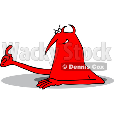 Clipart of a Cartoon Chubby Red Devil Emerging from a Hole and Beckoning - Royalty Free Vector Illustration © djart #1455535