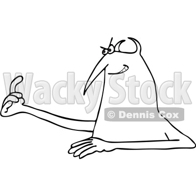 Clipart of a Cartoon Black and White Chubby Devil Emerging from a Hole and Beckoning - Royalty Free Vector Illustration © djart #1455540