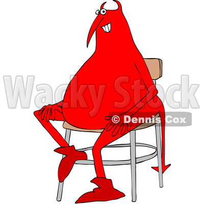 Clipart of a Chubby Red Devil Sitting in a Chair - Royalty Free Vector Illustration © djart #1458149