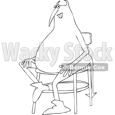 Clipart of a Black and White Chubby Devil Sitting in a Chair - Royalty Free Vector Illustration © djart #1458150