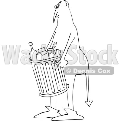 Clipart of a Chubby Devil Carrying a Trash Can - Royalty Free Vector Illustration © djart #1458158