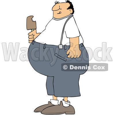 Clipart of a Cartoon Fat Man Eating Ice Cream - Royalty Free Vector Illustration © djart #1460158