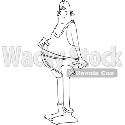 Clipart of a Black and White Chubby Man in His Underwear, with a Hole in His Sock - Royalty Free Vector Illustration © djart #1460163