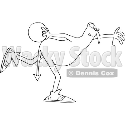 Clipart of a Black and White Chubby Devil Bowling - Royalty Free Vector Illustration © djart #1460994