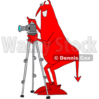 Clipart of a Chubby Red Devil Photographer Using a Camera on a Tripod - Royalty Free Vector Illustration © djart #1461661
