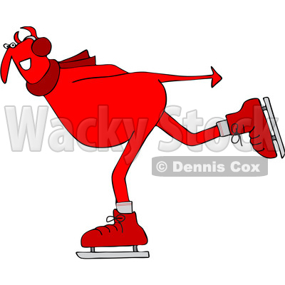 Clipart of a Chubby Red Devil Ice Skating - Royalty Free Vector Illustration © djart #1462274