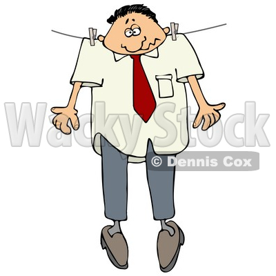 Depressed Caucasian Businessman Hanging Limply And Hung Out To Dry While Pinned To A Clothes Line Clipart Illustration Graphic © djart #14711