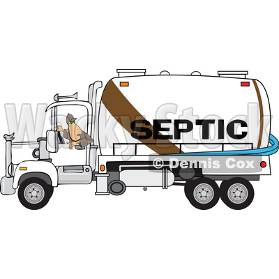 Clipart of a Worker Backing up a Septic Pumper Truck - Royalty Free Vector Illustration © djart #1476504