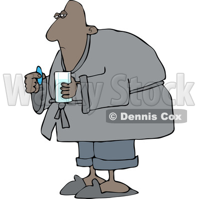 Clipart of a Cartoon Sick Black Man Taking a Pill - Royalty Free Vector Illustration © djart #1511702