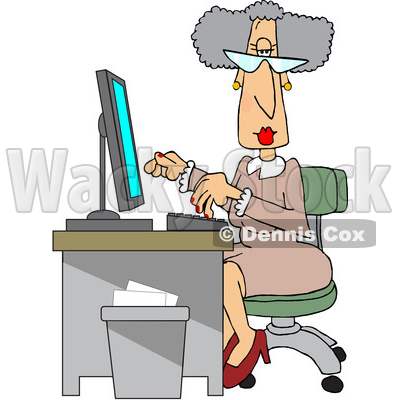 Clipart of a Cartoon Senior White Female Secretary at Her Desk - Royalty Free Vector Illustration © djart #1514031